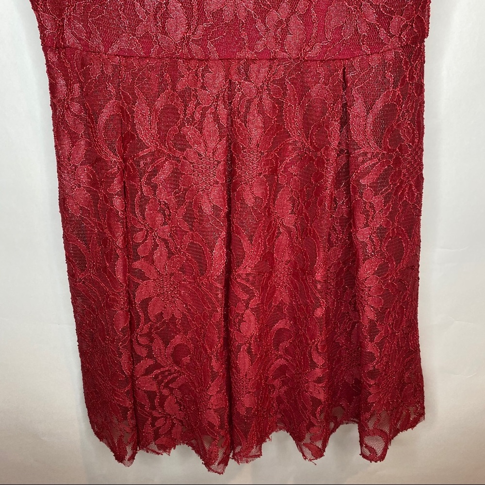 Free People Red ❤️ Lace V-neck Dress with Shimmer - Picture 3 of 13